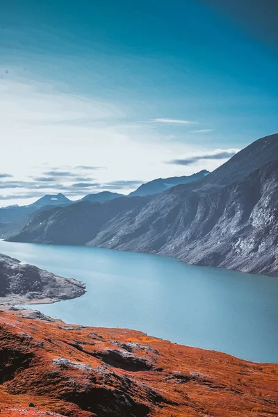 Prachtige Noorse Landschap Van Ideale Fjord Met Bergen Weg Naar — Stockfoto