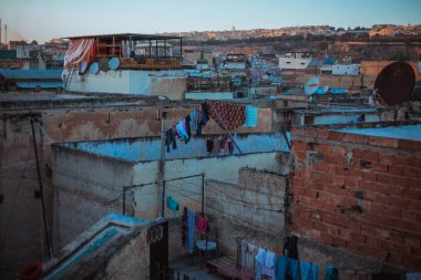 panoramic view of old city Fez in evening, Fas-Meknas administrative region, Morocco clipart