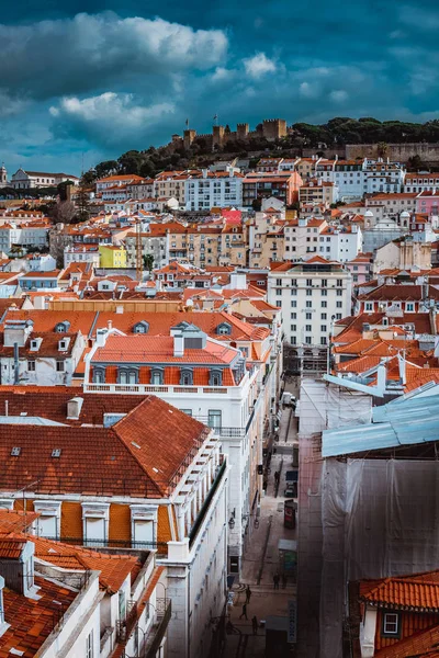 Panorámás Kilátás Nyílik Házakat Piros Tetejű Lisszabon Portugália — Stock Fotó