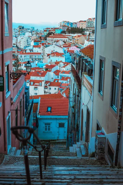 Δείτε Σπίτια Τις Κόκκινες Στέγες Λισαβόνα Πορτογαλία — Φωτογραφία Αρχείου