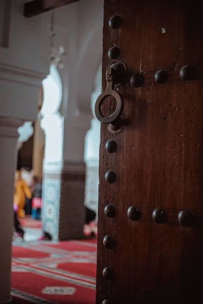 View Wooden Door Ancient Mosque Fes Morocco — Stock Photo, Image