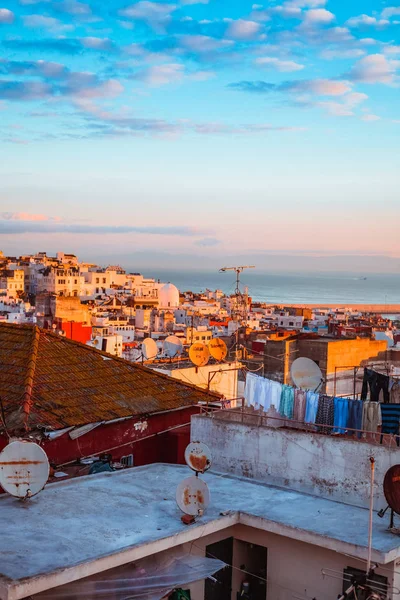 Vista Panorâmica Cidade Portuária Tânger Pôr Sol Marrocos — Fotografia de Stock