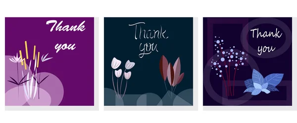 Soyut elle çizilmiş çiçekler ile çiçek Thank You Card Seti