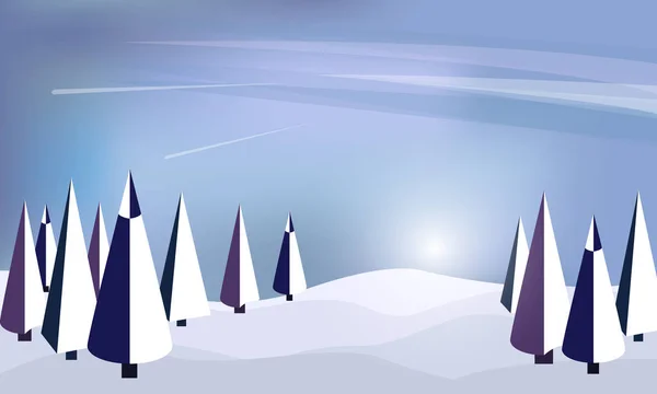 Zimowy las abstrakcyjne płaskie tło. Zwyczajnie dziecięcy rysunek. Prosty i ładny krajobraz dla Twojego projektu — Wektor stockowy
