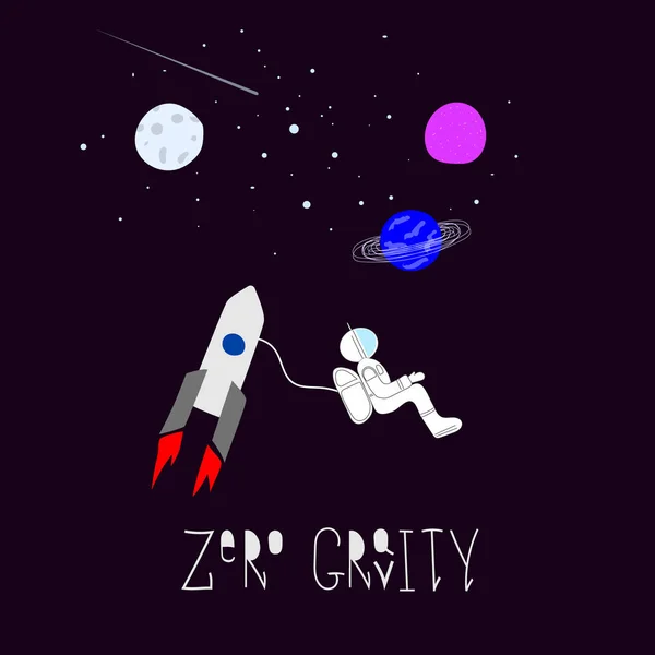 Sıfır Yerçekimi Evreni Uzay Astronotu Doğa Yıldızı scirout çıkartması Ay Seyahati Astronomi Grafik Tasarım elementi. Elle yazılmış kartpostal. Şirin basit vektör.