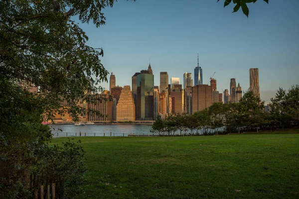 Blootstelling Van New York Skyline Weergave Van Brooklyn Bridge Park — Stockfoto