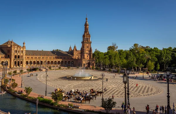 Exposición Plaza España Sevilla España Durante Primavera Antes Del Atardecer — Foto de Stock