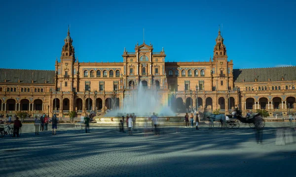 Belichtung Der Plaza Espana Sevilla Spanien Frühling Vor Sonnenuntergang — Stockfoto