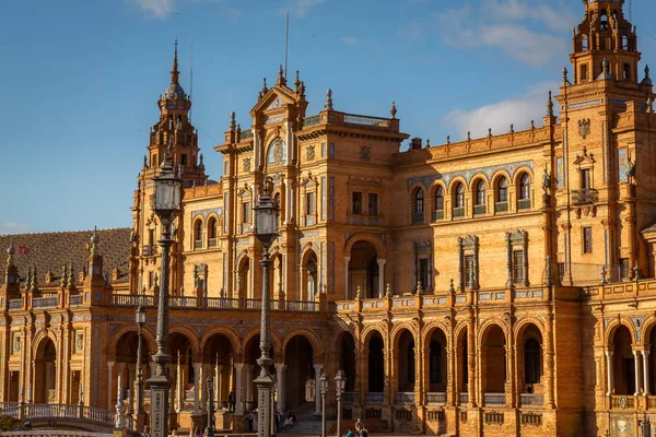 Exposición Plaza España Sevilla España Durante Primavera Antes Del Atardecer — Foto de Stock