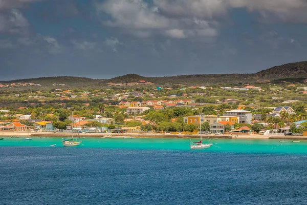 Benvenuto Bonaire Divers Paradise Arrivando Bonaire Cattura Nave Presso Capitale — Foto Stock