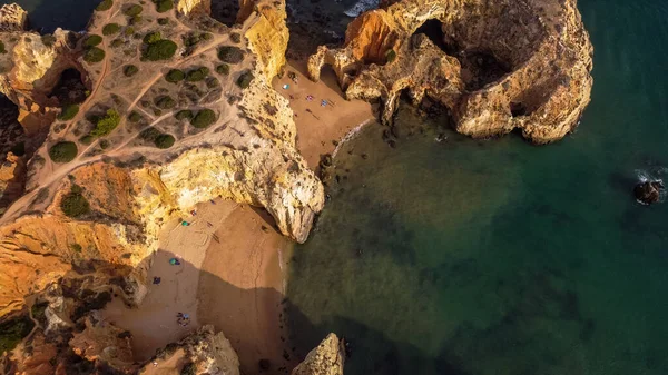 Plaja Submarino Din Algarve Expunerea Drone Făcută Înainte Apusul Soarelui — Fotografie, imagine de stoc