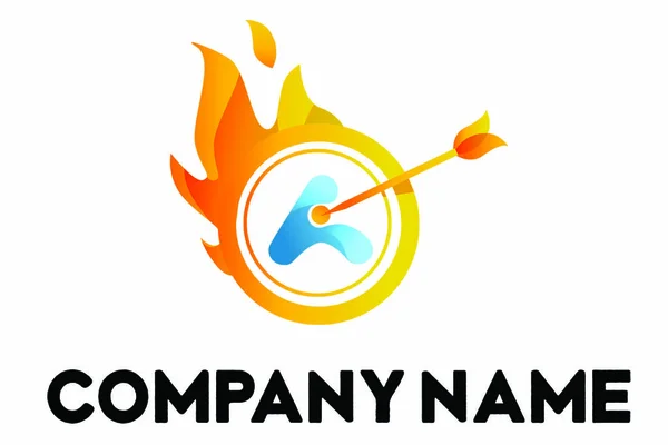 Oranžový Oheň Vektorové Logo Šipkou Uprostřed — Stockový vektor