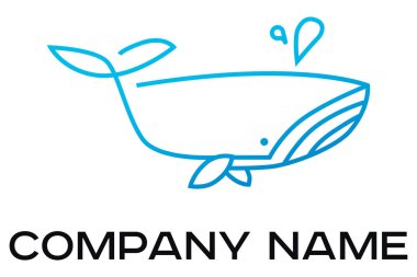 Mavi balina basit çizgilerle çizilmiş vektör logosu 