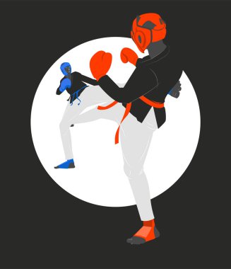 Kickboks maç, iki kickboxers dövüş, vektör çizim