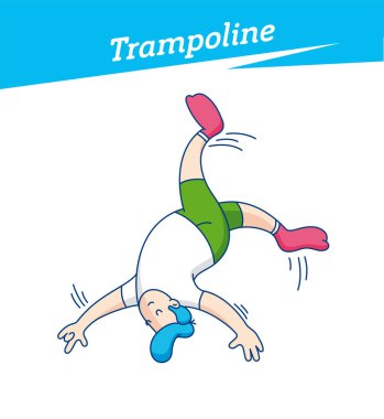 Eğlenceli bir trambolin üzerinde oynayan çocuk atlama, çorap giyen parkhappy genç çocuk. Vektör çizim