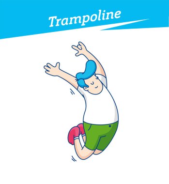 Eğlenceli bir trambolin üzerinde oynayan çocuk atlama, çorap giyen parkhappy genç çocuk. Vektör çizim