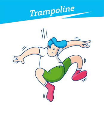 Çocuk, çocuk eğlenceli bir trambolin üzerinde oynuyor atlama, çorap giyen parkhappy genç çocuk. Vektör çizim