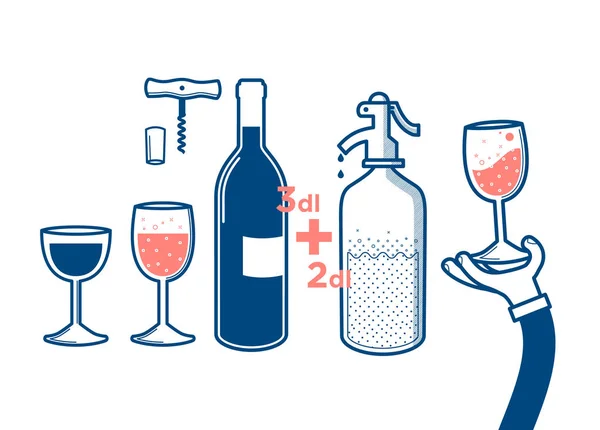 Ilustração Vetorial Plana Beber Vinho Água Com Gás Saúde Copos —  Vetores de Stock