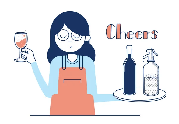 Σερβιτόρα Προσφέρει Κρασί Σόδα Για Πίνουν Ένα Μπαρ Εικονογράφηση Φορέα — Διανυσματικό Αρχείο