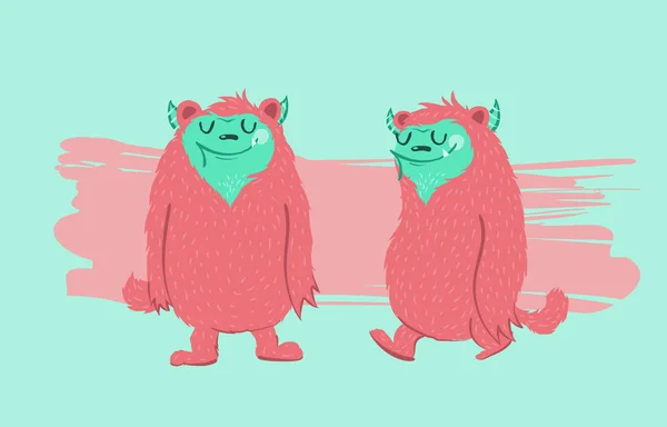 Sevimli canavar karakter, peluş yaratık küme. Oyun karakteri, karikatür vektör çizim, çocuk kitabı