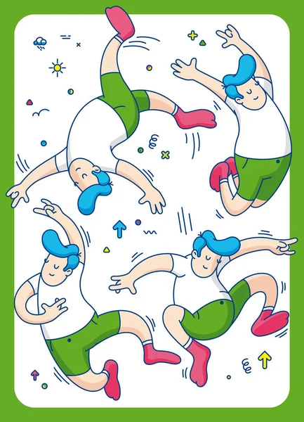 ジャンプ子供ベクトル図が白い背景に分離されました 少年ジャンプ 同じスタイルで同じ文字靴下 アウトライン フラットなデザインを身に着けています — ストックベクタ