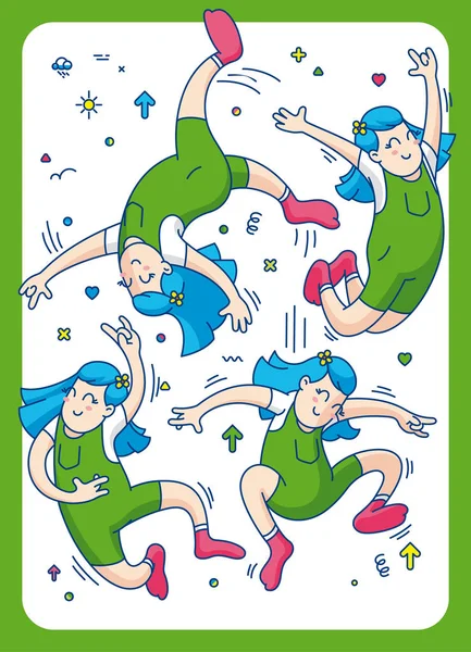 Jumping Girl Vetor Ilustração Feliz Saltar Crianças Brincando Fundo Branco —  Vetores de Stock