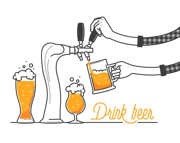 Bier Een Bar Onttrekken Viering Van Minimale Oktobrfest Duitsland Drink — Stockvector