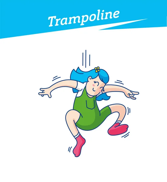 Kid playing on trampoline in a fun parkHappy young girl jumping, wearing socks. Vector illustration