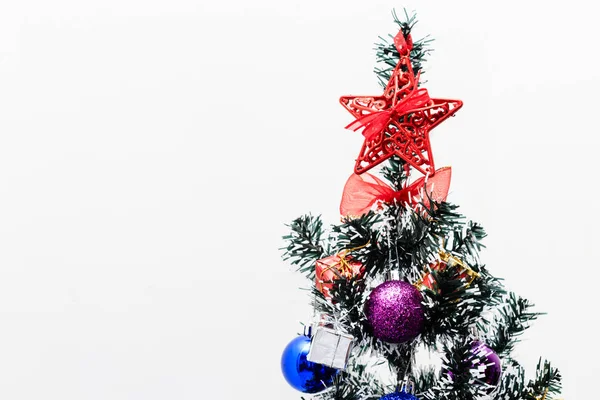 Vicino Cima All Albero Natale Artificiale Ornamenti Natalizi — Foto Stock