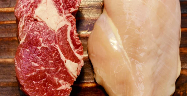 Close Beef Steak Chicken Meat — Stock Photo, Image