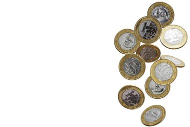 1 Düşen Gerçek Paralar, Brezilya Para Birimi, Beyaz Arka Plan