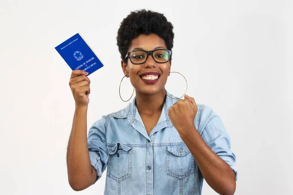 Mujer Brasileña Con Documento Trabajo Seguridad Social Carteira Trabalho Previdencia —  Fotos de Stock