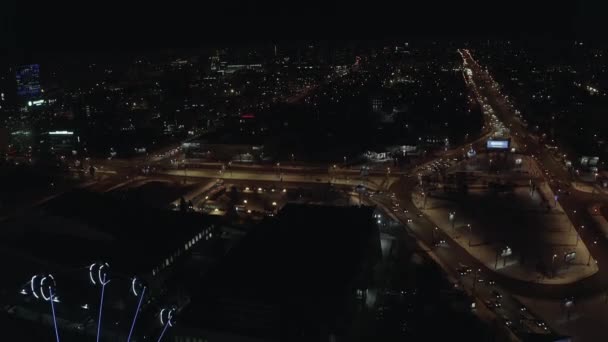 Hava Işıklı Dönme Gece Cityscape Arka Plan Üzerinde Ile Drone — Stok video