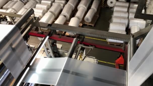 Filmagens Plástico Produção Flexível Embalagens Polímeros Máquinas Equipamentos Modernos Poluição — Vídeo de Stock