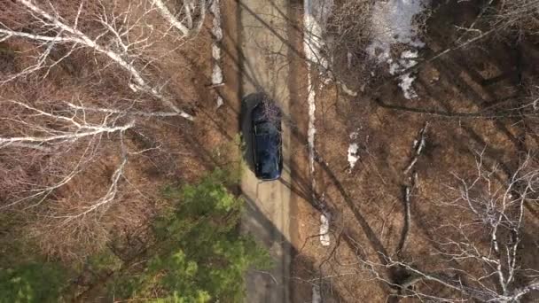 Vue aérienne de la voiture se déplaçant sur la route — Video