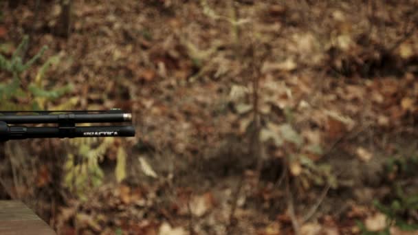 2K Super slow motion. Sports shooting. The weapon. Shot from a sports rifle. — Stock Video