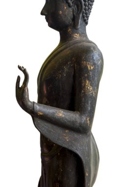 Beyaz arka planlı, izole Budizm Buda heykel sanat bronz