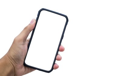 El ve beyaz arka plan, ayrı tutulan smartphone üzerinde beyaz perde smartphone