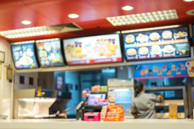 Fast food salonu, office gıda eğilim önünde arka plan bulanıklık