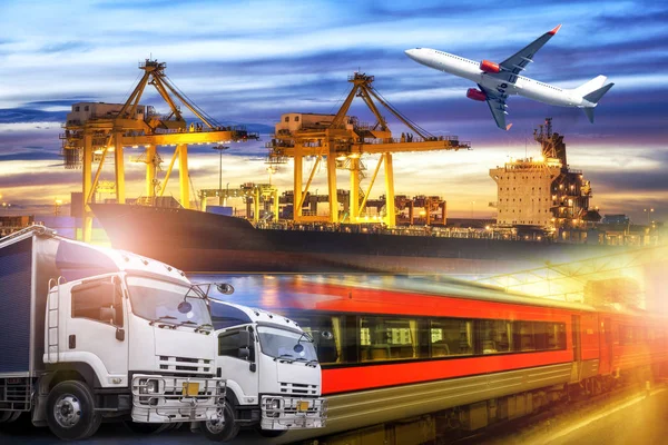 Lojistik ve taşımacılık kargo gemisi tren ve kargo uçağı Tersanesi, lojistik vinç bridge çalışma ile ithalat ihracat ve Sanayi arka plan taşıma