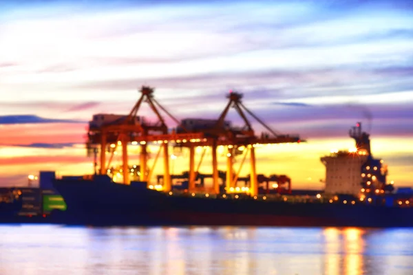 Abstract Achtergrond Lading Vracht Containerschip Vervagen Met Werkende Kraan Laden — Stockfoto