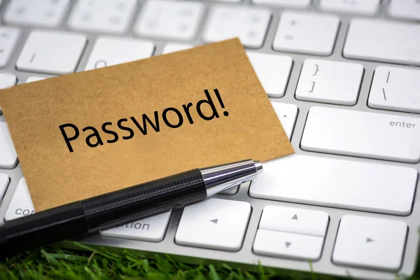 Bilgisayar ağ güvenliği ve gizlilik kavramı, yeşil kalemiyle beyaz bilgisayar klavye kahverengi çevre dostu kağıda