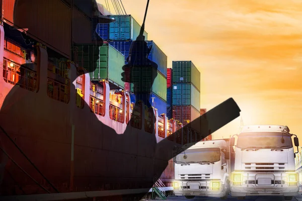 Silhouet Engineering Industriële Sector Invoer Uitvoer Vervoer Poort Container Het — Stockfoto