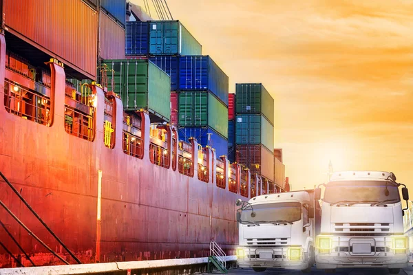 Transporthafen Werft Import Exportkonzept Container Auf Dem Schiff Hafen Morgen — Stockfoto