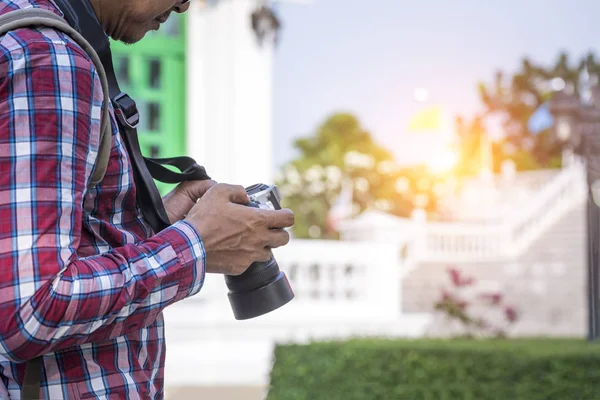 Turistické Pohledu Obrázek Digitální Fotoaparát Cestování Asii Turistickou Atrakci — Stock fotografie