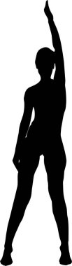 Vektör duran bir kadın silueti, siyah renk beyaz arka plan üzerinde izole.