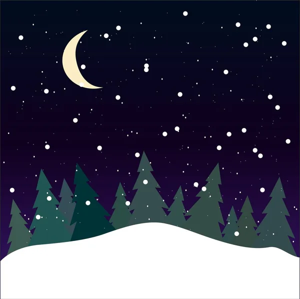Vinter Skogen Natten Med Tall Träd Vektor — Stock vektor