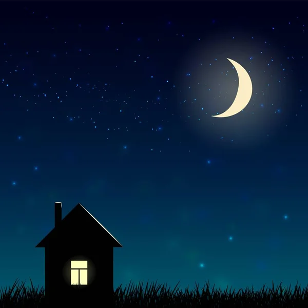 Background. House and night sky with stars and moon — Stock Photo, Image