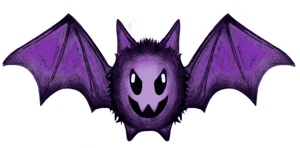 Drawn Halloween Lilac Bat White Background — Stock Photo, Image