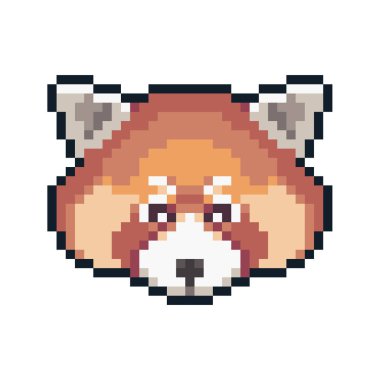 Piksel sanat kırmızı beyaz arka plan üzerinde izole panda.